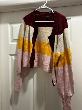 Color Block Cardigan with Bubble Sleeves